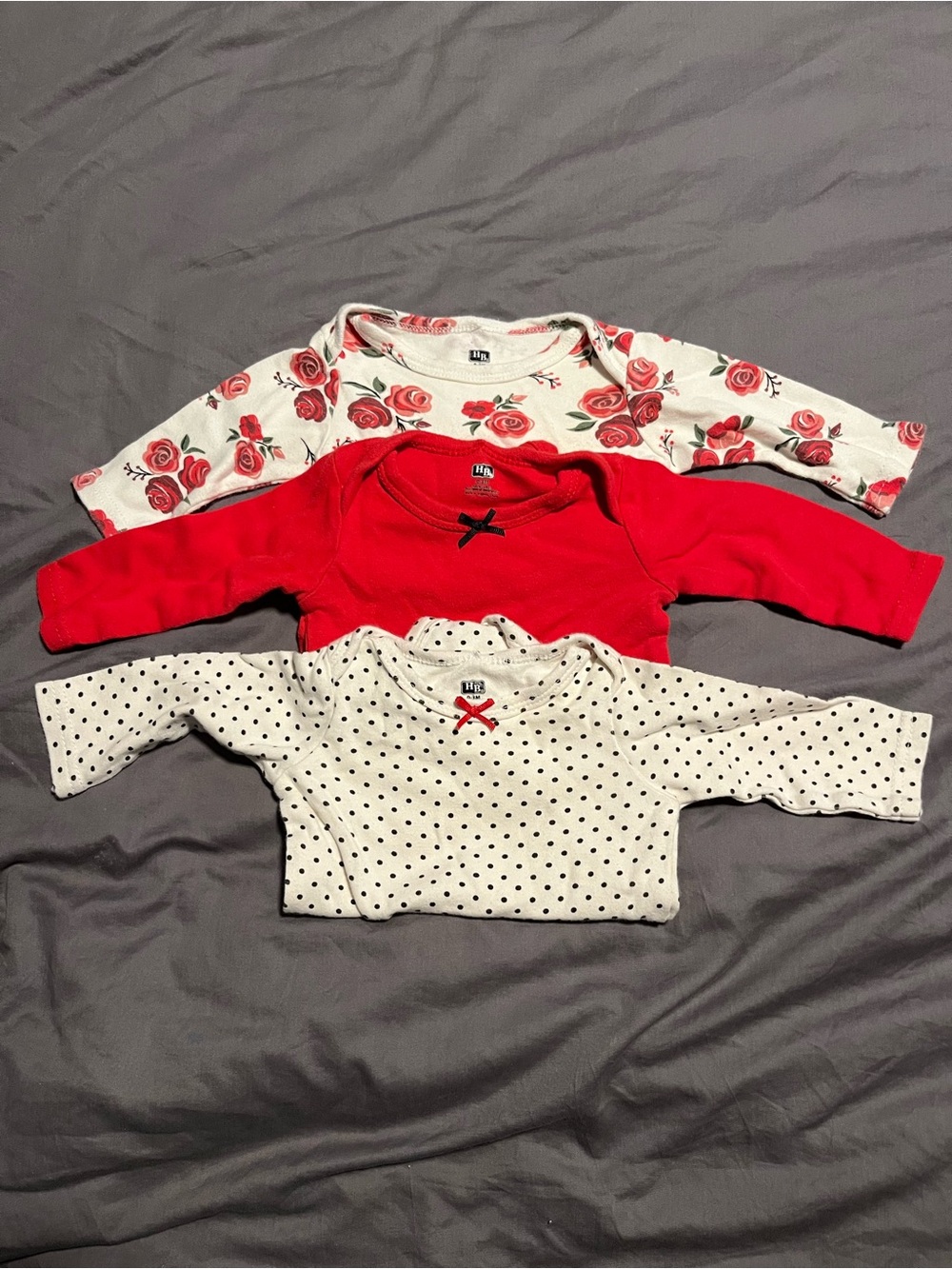 Hudson Baby 3-Pack Kids Long-Sleeve Tops - Red, White Rose & Polka Dot